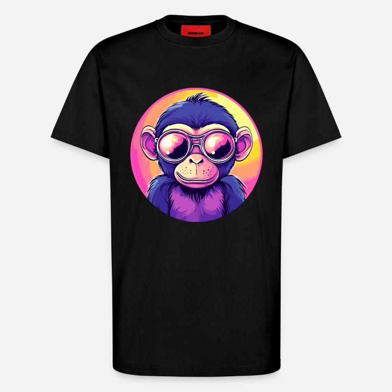 Neon monkey with sunglasses - T-Shirt - made by SPREAD - SOLID BLACK