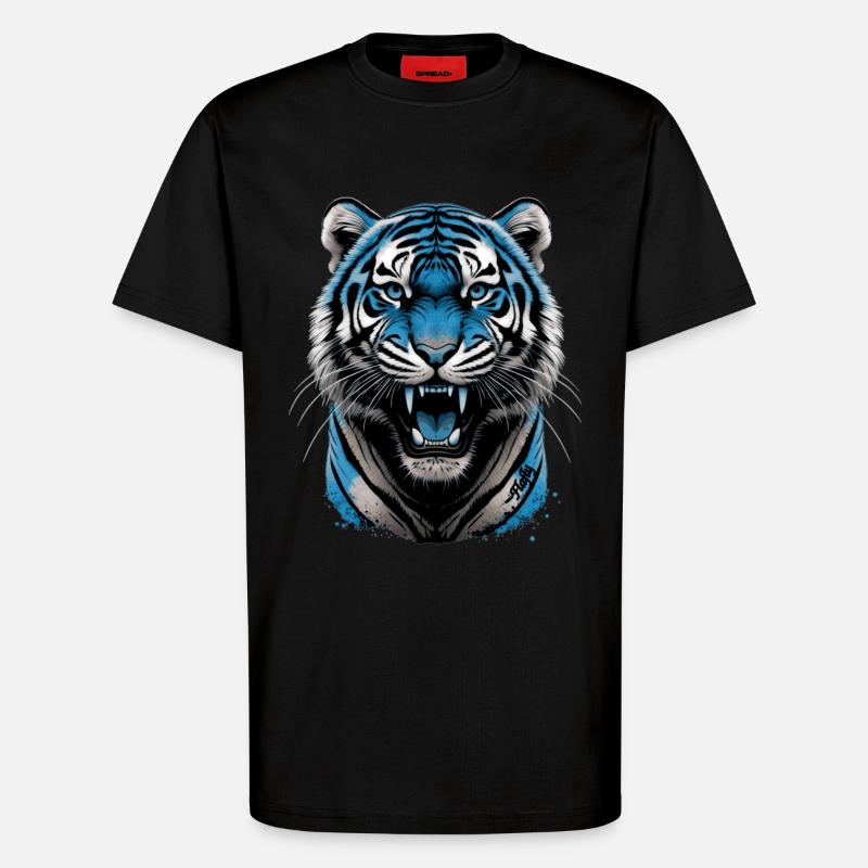 Blauer Tiger 💙 - T-Shirt - made by SPREAD - SOLID BLACK