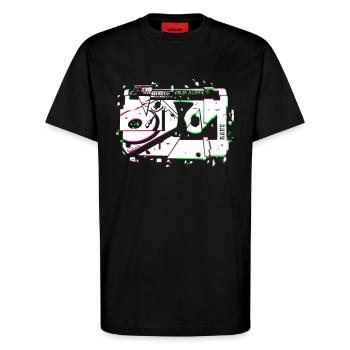 Platine vinyle Techno Rave Tape - T-shirt bio décontracté fabriqué en UE - SOLID BLACK - Devant - Alina (178cm) & Michal (187cm)