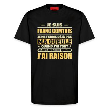 Franc comtois je ferme pas ma gueule franche comté - T-shirt bio décontracté fabriqué en UE - SOLID BLACK - Devant - Alina (178cm) & Michal (187cm)