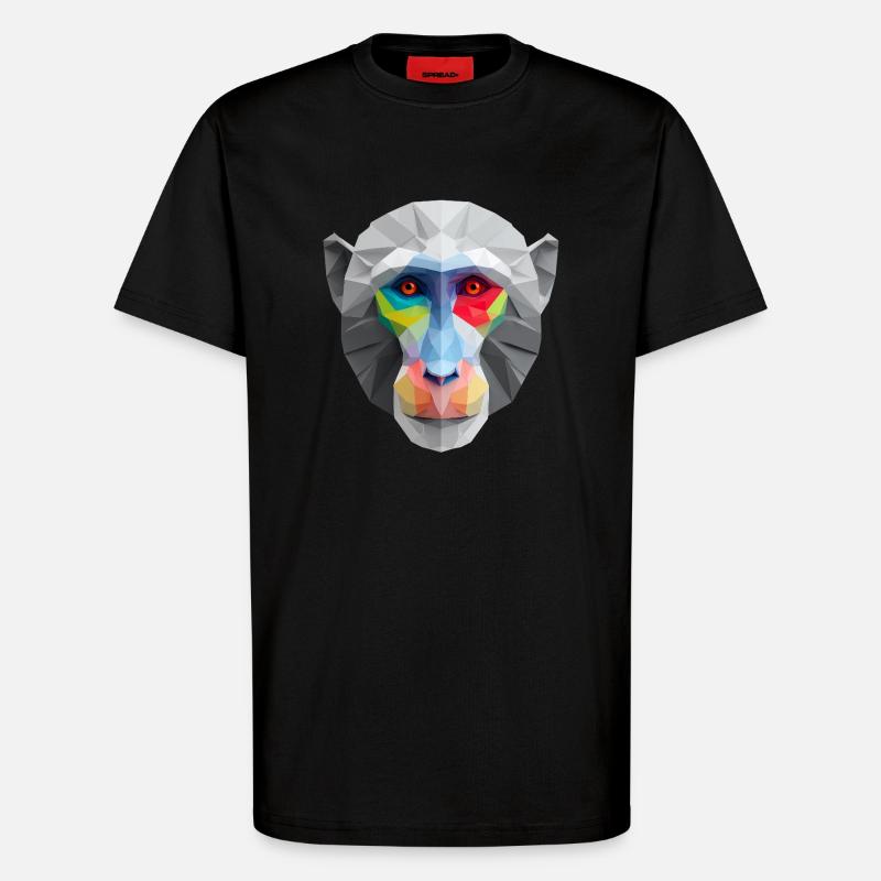 Farbiges Low-Poly Affengesicht Logo Art Design - T-Shirt - made by SPREAD - SOLID BLACK