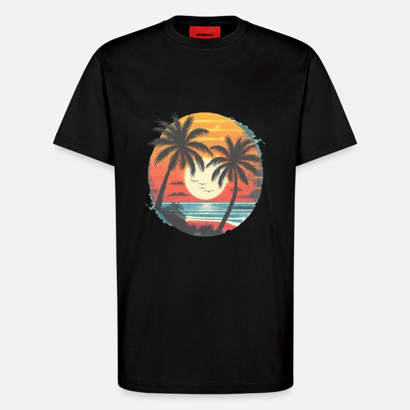 Summer Sunset Palm Trees Silhouette - T-Shirt - made by SPREAD - SOLID BLACK