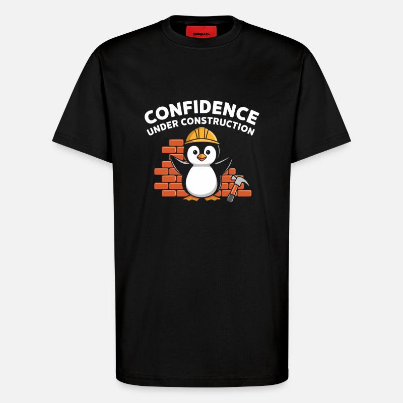 Confidence Under Construction Pinguin Baustelle - T-Shirt - made by SPREAD - SOLID BLACK