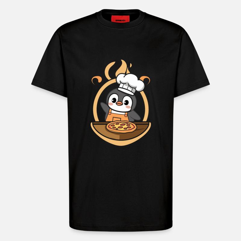 Süßer Pinguin Koch Pizza - T-Shirt - made by SPREAD - SOLID BLACK