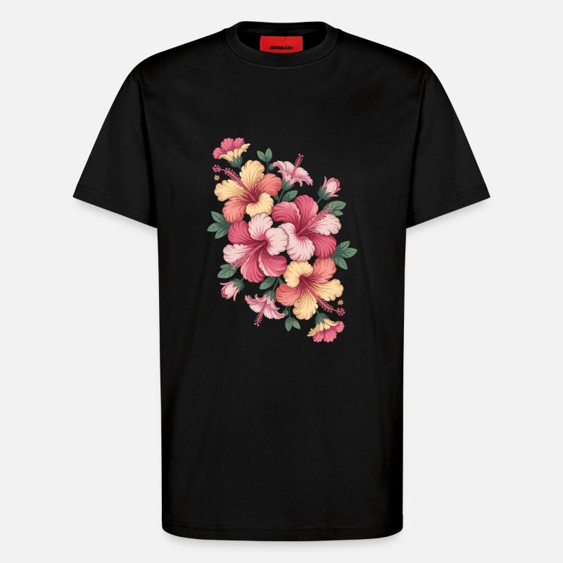 Hibiskus Boho Blume Verträumtes Design - T-Shirt - made by SPREAD - SOLID BLACK