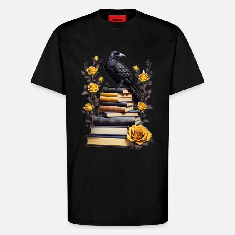Bücherstapel mit Rabe - T-Shirt - made by SPREAD - SOLID BLACK