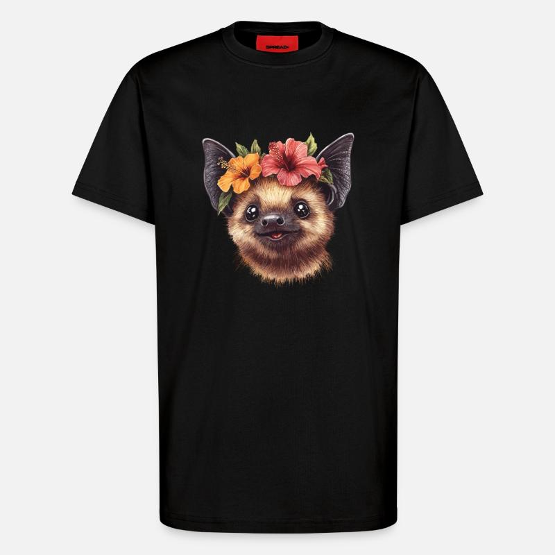 Fledermaus mit Blüten - T-Shirt - made by SPREAD - SOLID BLACK
