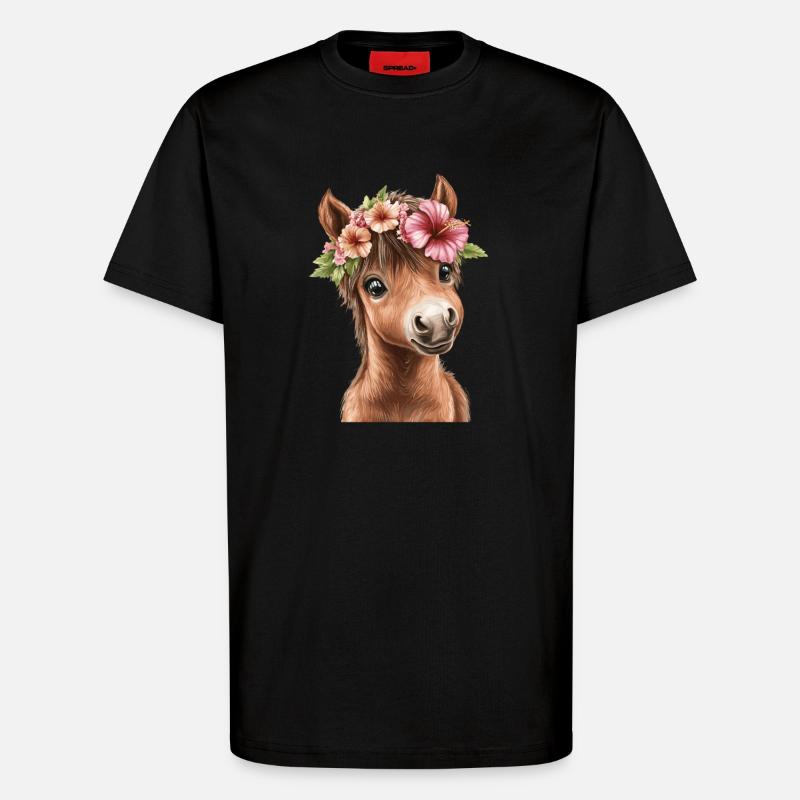 Flower pony with wreath - T-Shirt - made by SPREAD - SOLID BLACK