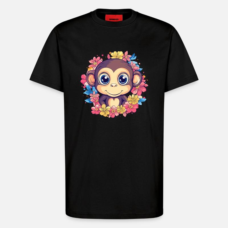 Fröhlicher Affe mit Blumen - T-Shirt - made by SPREAD - SOLID BLACK