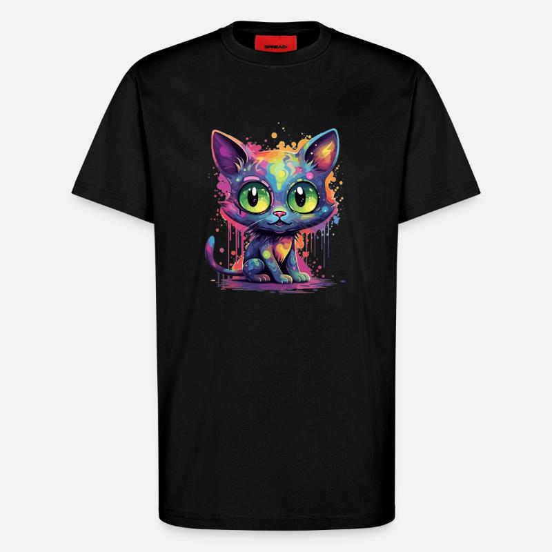 Bunte Neon Katze - T-Shirt - made by SPREAD - SOLID BLACK