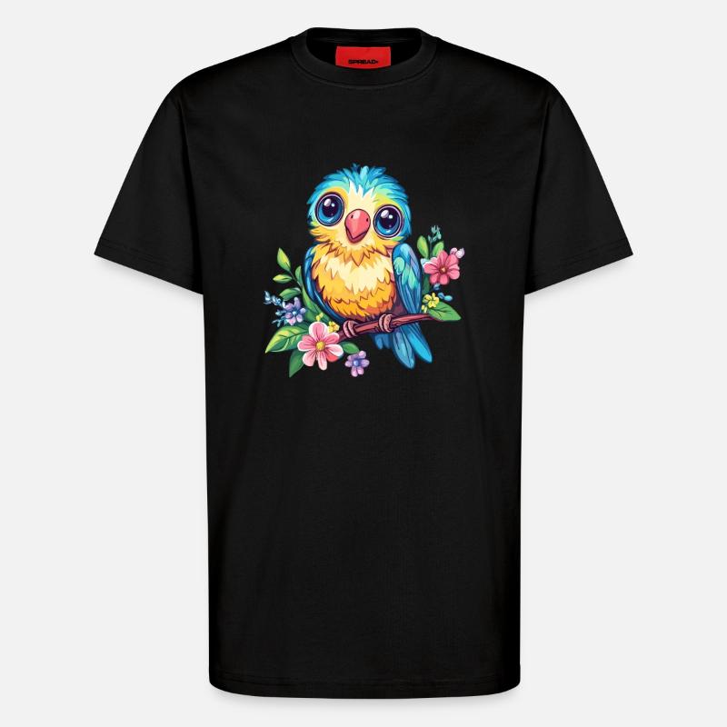 Bunter Vogel mit Blüten - T-Shirt - made by SPREAD - SOLID BLACK