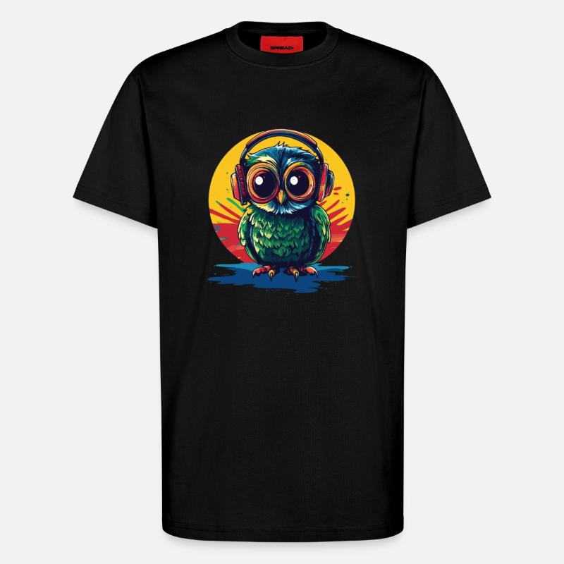 Eule mit Kopfhörern - T-Shirt - made by SPREAD - SOLID BLACK