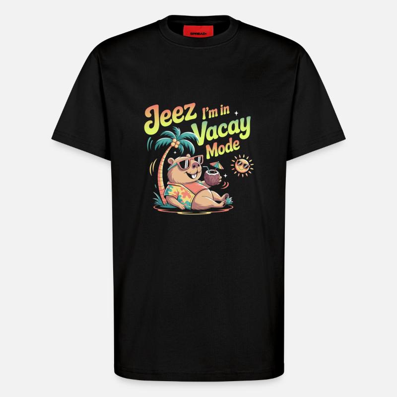 Jeez Vacay Mode Capybara - T-Shirt - made by SPREAD - SOLID BLACK