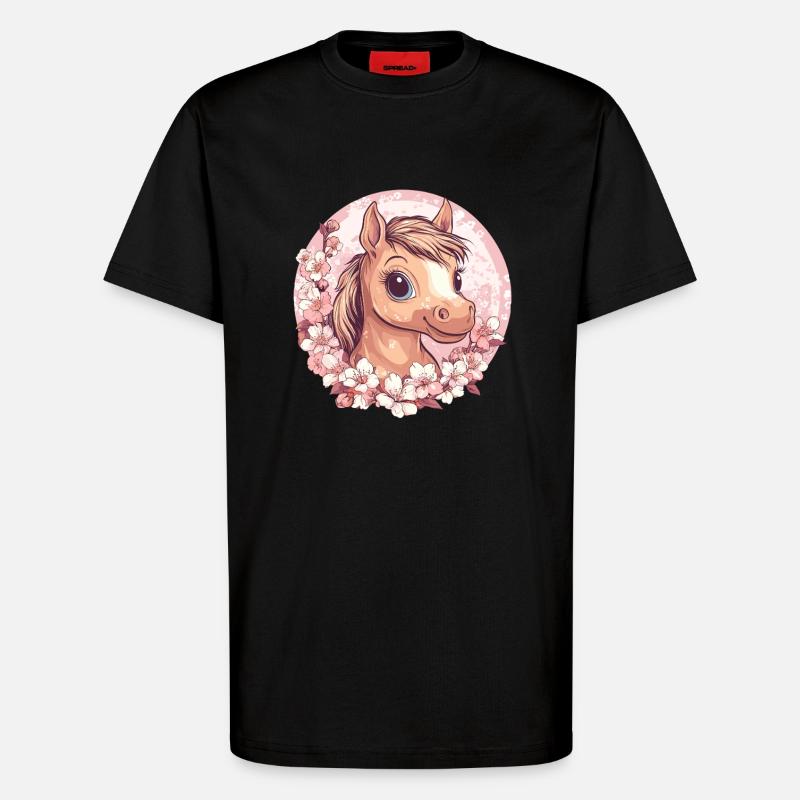 Cheerful Pony with Flowers - T-Shirt - made by SPREAD - SOLID BLACK