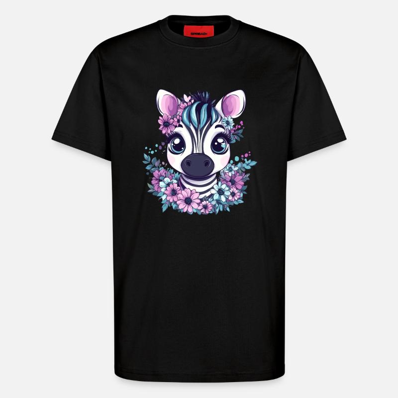 Zebra face with flowers - T-Shirt - made by SPREAD - SOLID BLACK