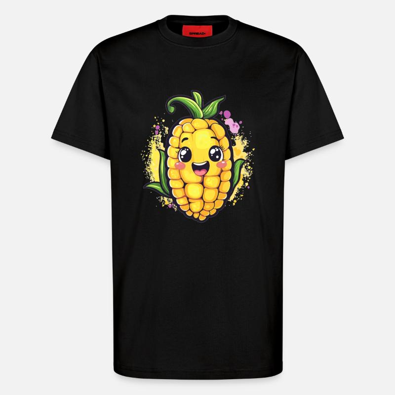 Épis de maïs heureux - T-shirt bio décontracté fabriqué en UE - SOLID BLACK