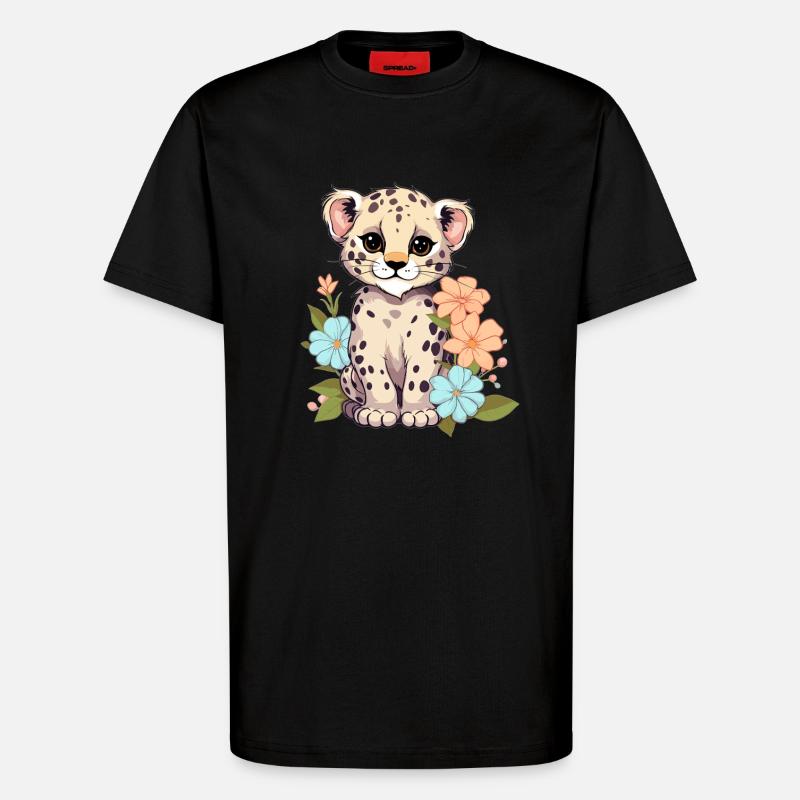 Léopard à fleurs - T-shirt bio décontracté fabriqué en UE - SOLID BLACK