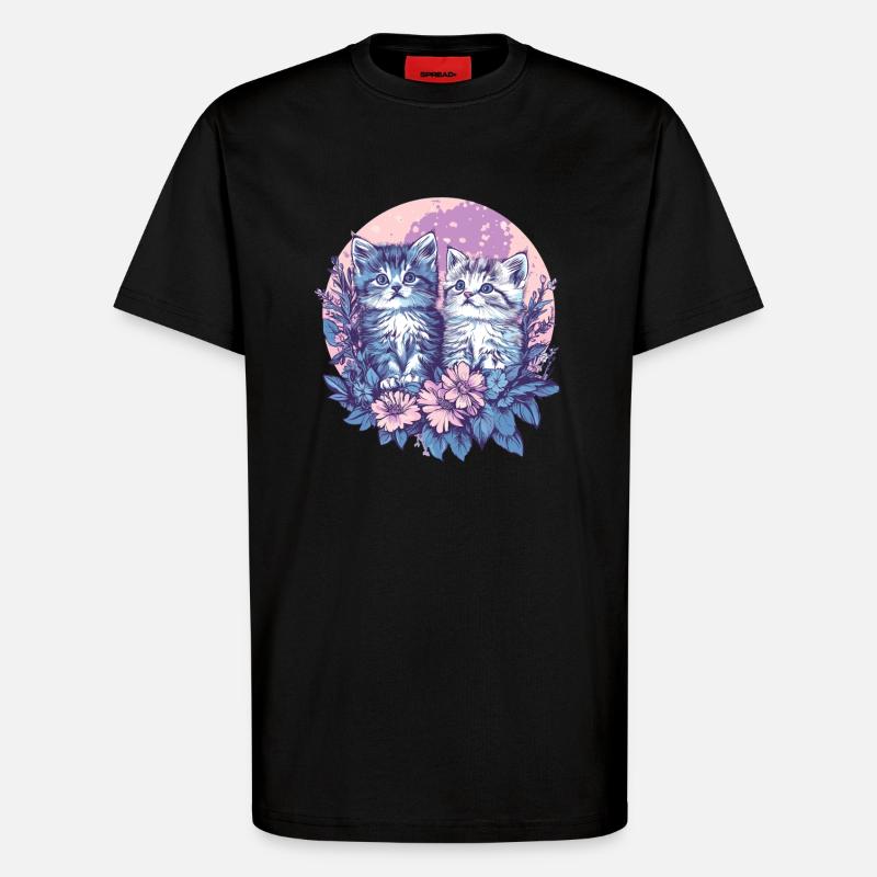 Two kittens with flowers - T-Shirt - made by SPREAD - SOLID BLACK