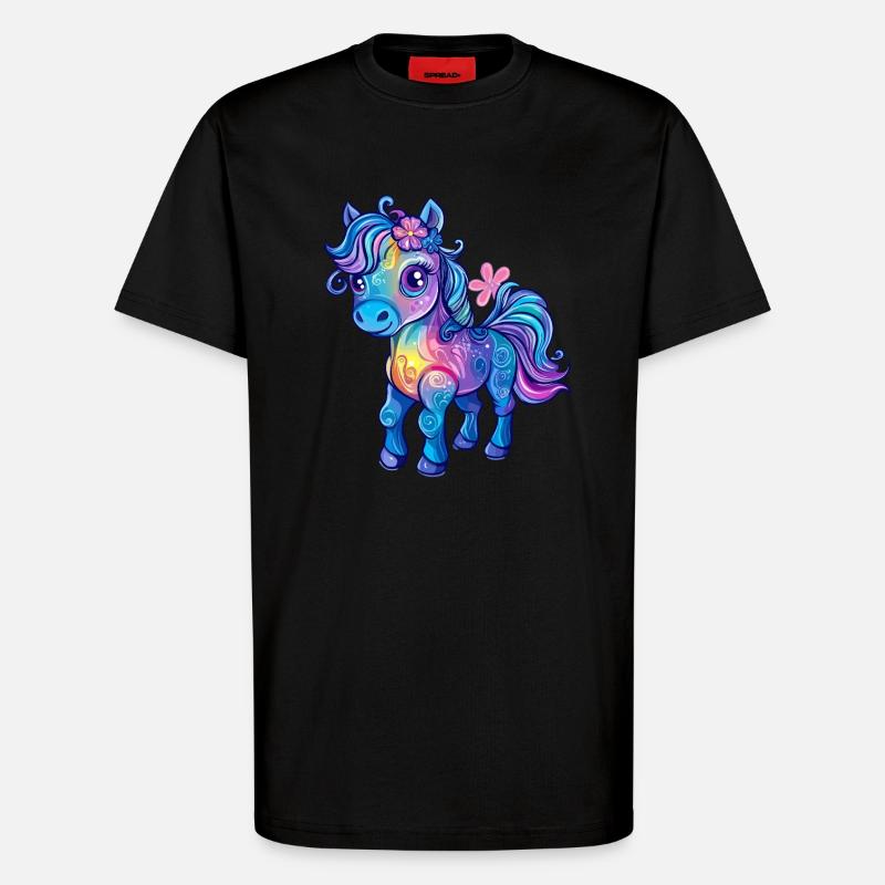 Regenbogen-Pony - T-Shirt - made by SPREAD - SOLID BLACK