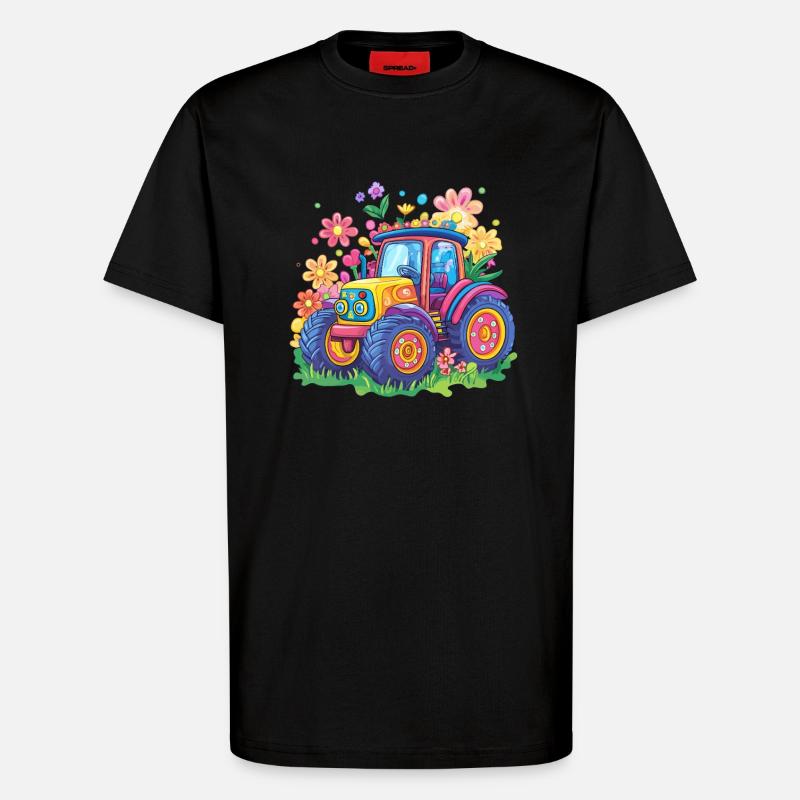 Bunter Blumen Traktor - T-Shirt - made by SPREAD - SOLID BLACK