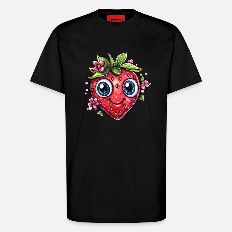 Strawberry with flower smile - T-Shirt - made by SPREAD - SOLID BLACK