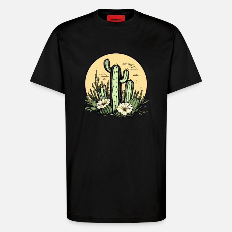 Cactus avec lune fleurie - T-shirt bio décontracté fabriqué en UE - SOLID BLACK
