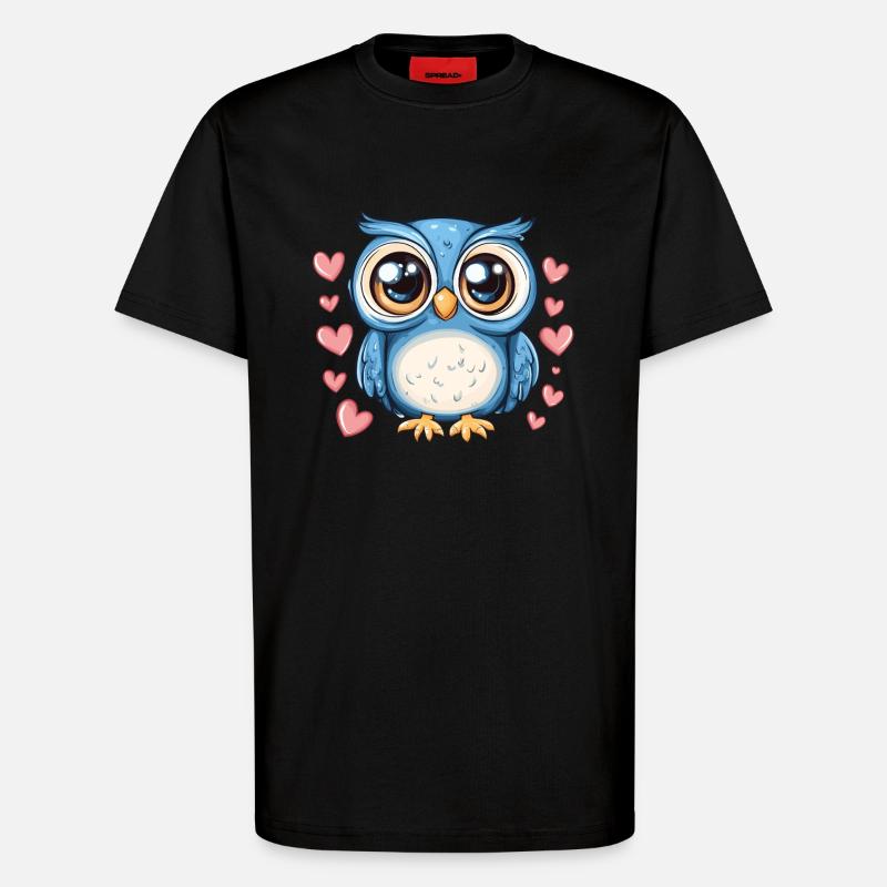 Blaue Eule mit Herzen - T-Shirt - made by SPREAD - SOLID BLACK