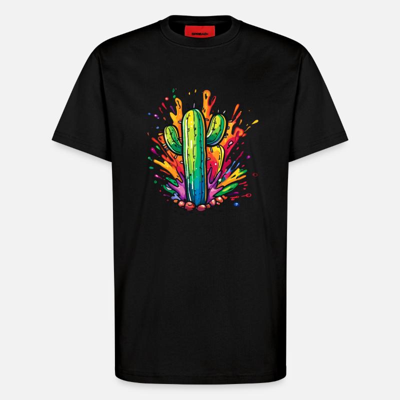 Bunter Kaktus-Explosion - T-Shirt - made by SPREAD - SOLID BLACK