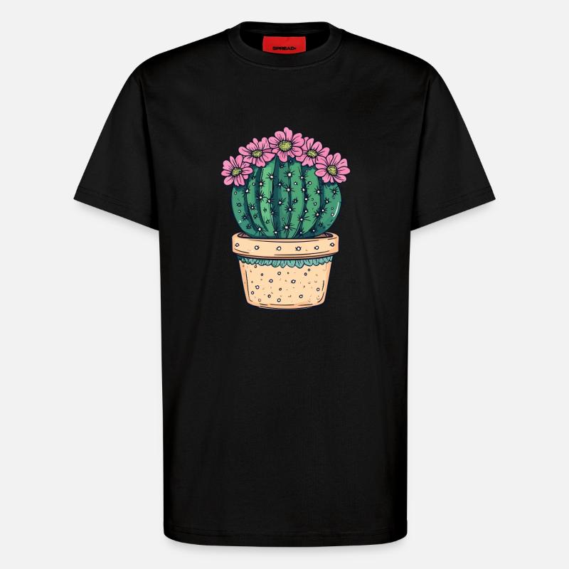 Cactus en pot fleuri - T-shirt bio décontracté fabriqué en UE - SOLID BLACK