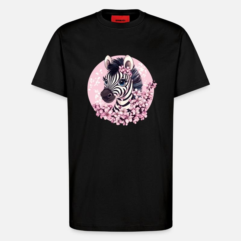 Zebra with cherry blossoms - T-Shirt - made by SPREAD - SOLID BLACK