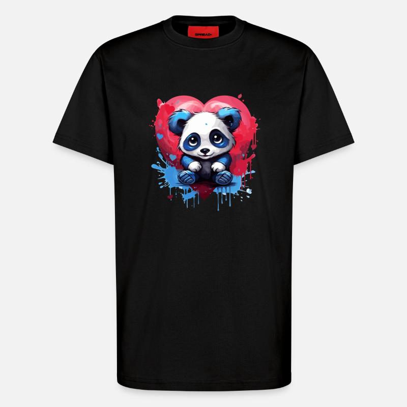 Panda mit Herz-Hintergrund - T-Shirt - made by SPREAD - SOLID BLACK