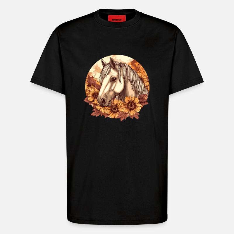 Pferd mit Sonnenblumen - T-Shirt - made by SPREAD - SOLID BLACK