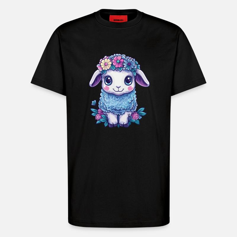 Schaf mit Blumen - T-Shirt - made by SPREAD - SOLID BLACK