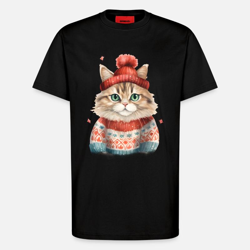 Winterkatze im Strickpullover - T-Shirt - made by SPREAD - SOLID BLACK