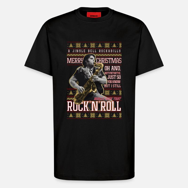 Eddie Rockabilly Saxophon Hässlicher Weihnachtspullover - T-Shirt - made by SPREAD - SOLID BLACK