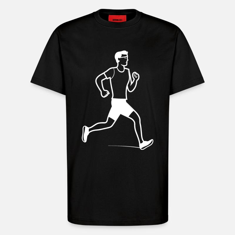 Läufer Junge Strichzeichnung - T-Shirt - made by SPREAD - SOLID BLACK