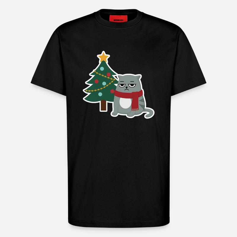 Cat Grumpy Christmas - T-Shirt - made by SPREAD - SOLID BLACK