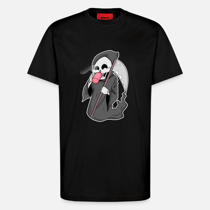 Grim Reaper with coffee - T-Shirt - made by SPREAD - SOLID BLACK
