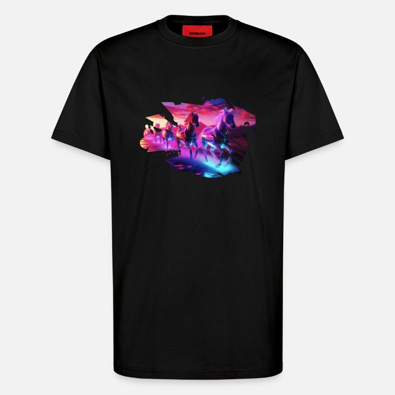Elektrische Herde - Synthwave Horses - T-Shirt - made by SPREAD - SOLID BLACK