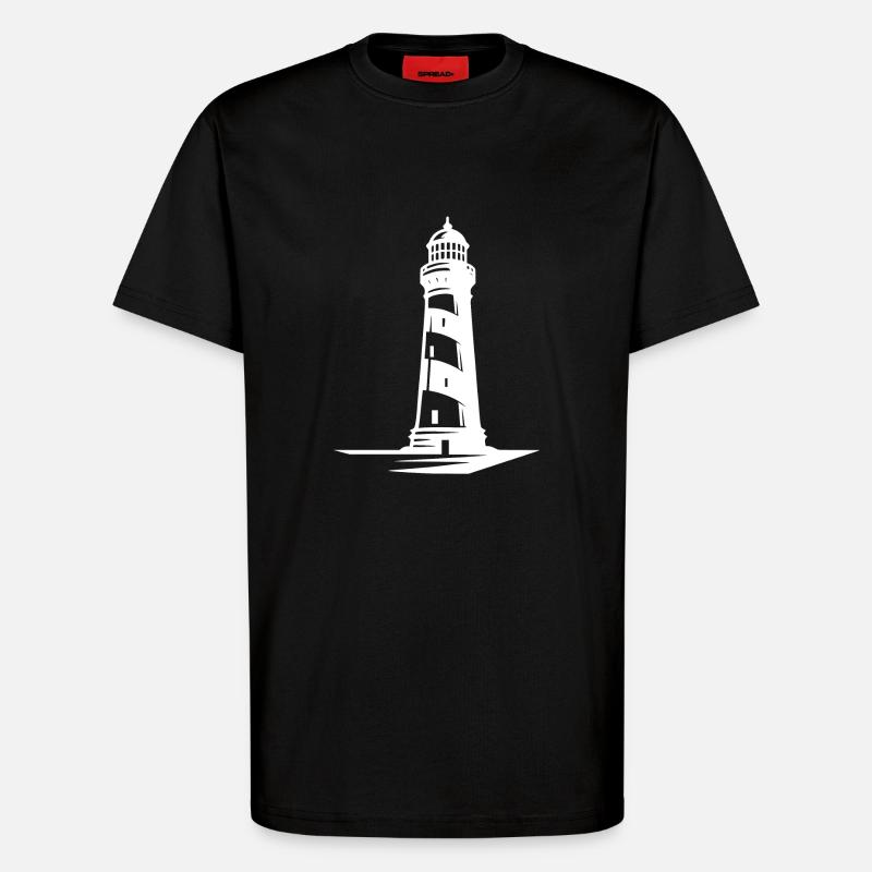 Vieux phare côtier rayé solitaire - T-shirt bio décontracté fabriqué en UE - SOLID BLACK