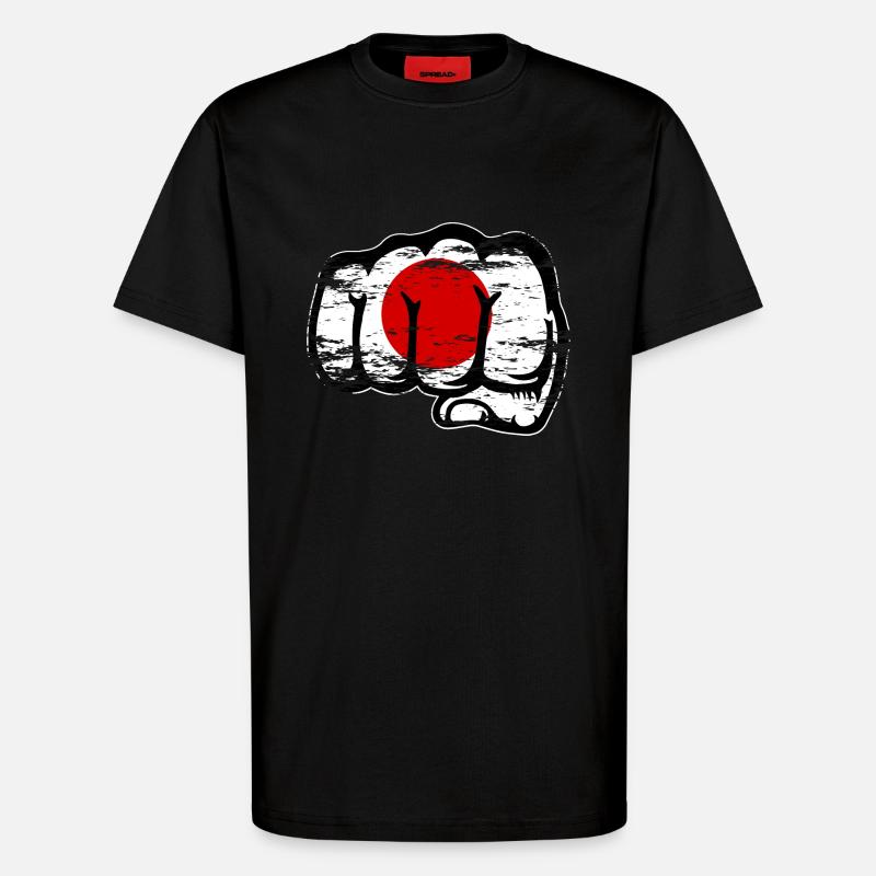 Japan Flagge Hand Faust used - T-Shirt - made by SPREAD - SOLID BLACK