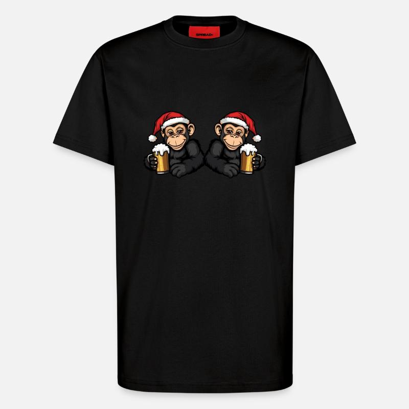 Affe Weihnachten Bier Team - T-Shirt - made by SPREAD - SOLID BLACK