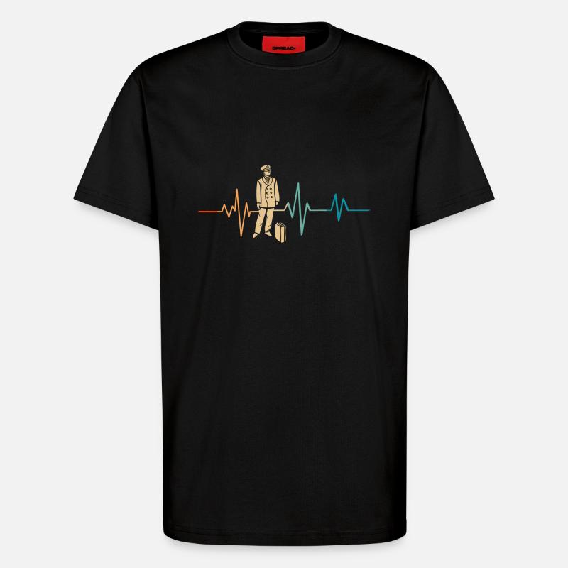 Heartbeat Retro Train Driver - T-Shirt - made by SPREAD - SOLID BLACK