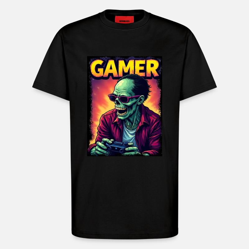 Zombie Gamer mit Controller - T-Shirt - made by SPREAD - SOLID BLACK