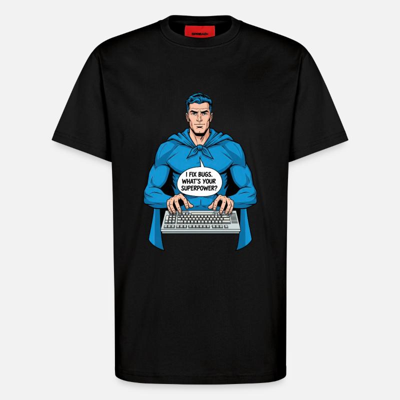 Superheld: Ich fixiere Bugs! - T-Shirt - made by SPREAD - SOLID BLACK