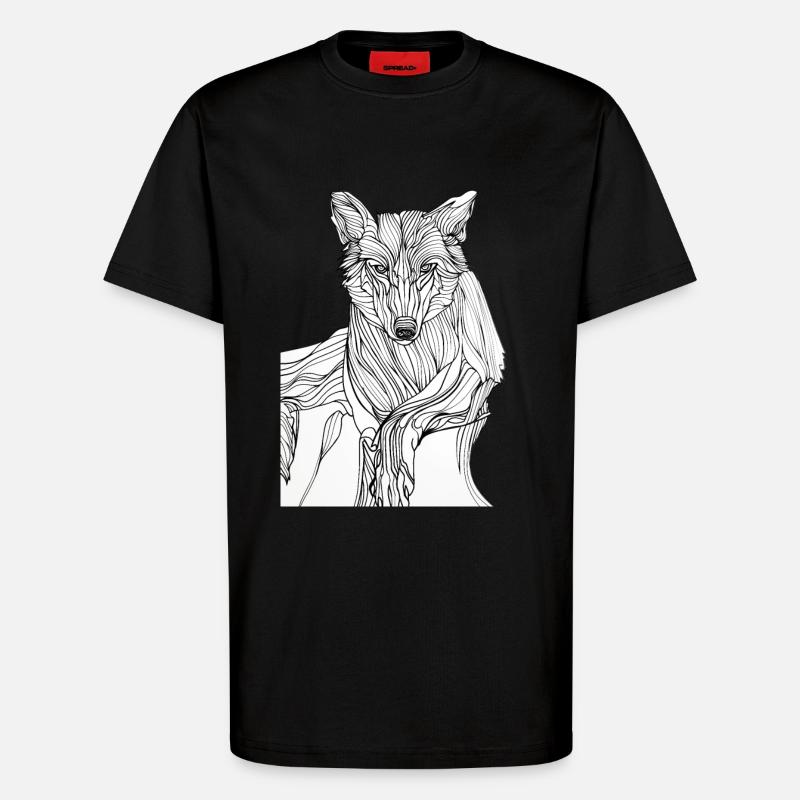 Lignes art loup #wolf - T-shirt bio décontracté fabriqué en UE - SOLID BLACK