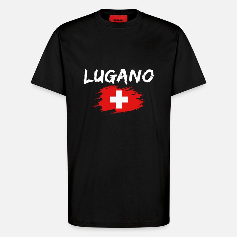 Lugano Suisse Drapeau - T-shirt bio décontracté fabriqué en UE - SOLID BLACK