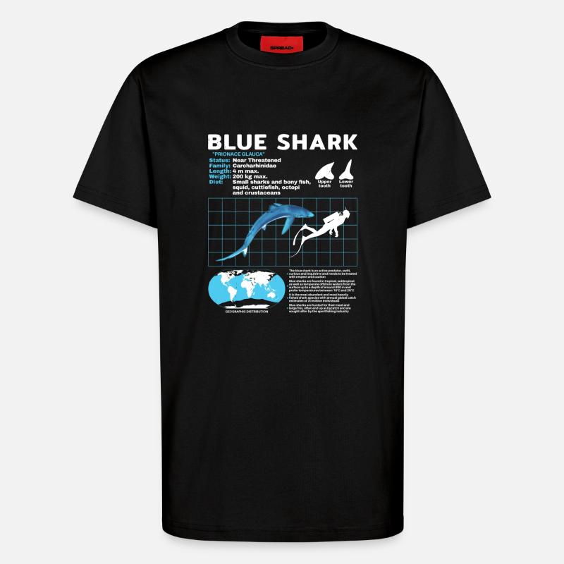 Blauhai Datenblatt Fact Sheet - T-Shirt - made by SPREAD - SOLID BLACK