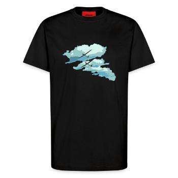 Nuages courrier cadeau pilote de planeur vol - T-shirt bio décontracté fabriqué en UE - SOLID BLACK - Devant - Alina (178cm) & Michal (187cm)