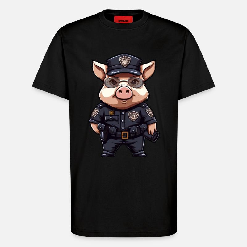 Piggy Policeman - T-Shirt - made by SPREAD - SOLID BLACK